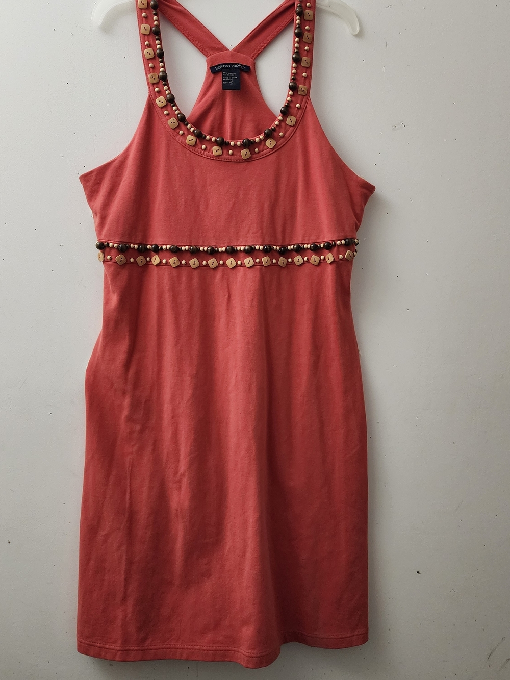 Boston Proper M Terracotta Midi Knit Dress Wooden Beads Boho Earthy Vacation